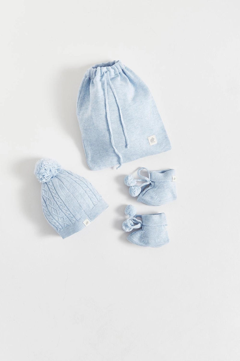 My First Knit Beanie & Booties Set Celeste