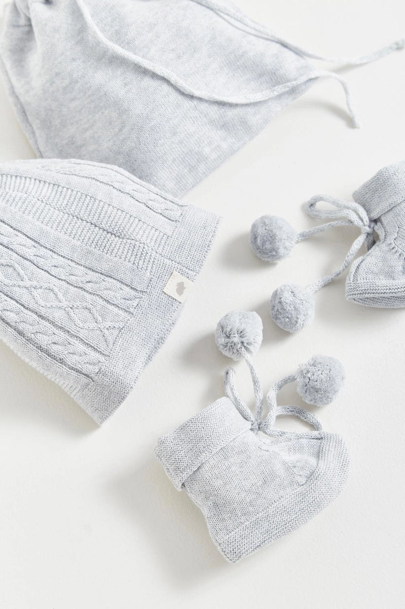 My First Knit Beanie & Booties Set Gris