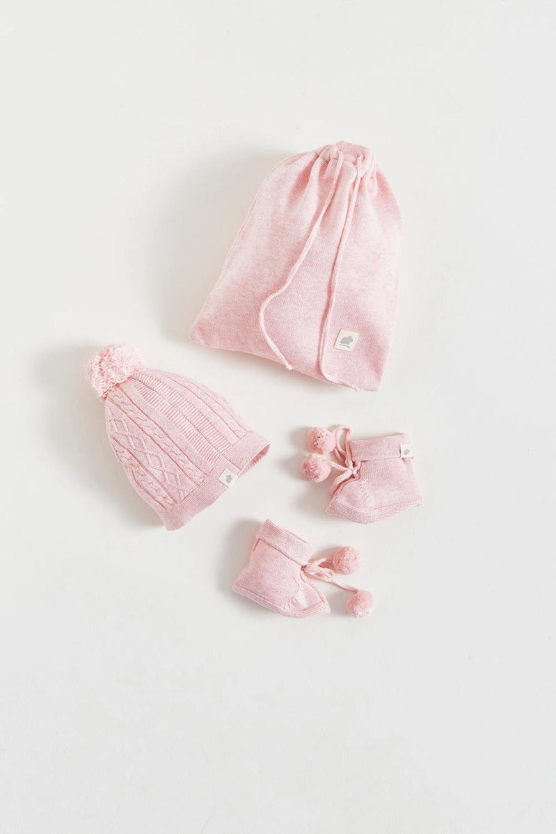 My First Knit Beanie & Booties Set Rosa