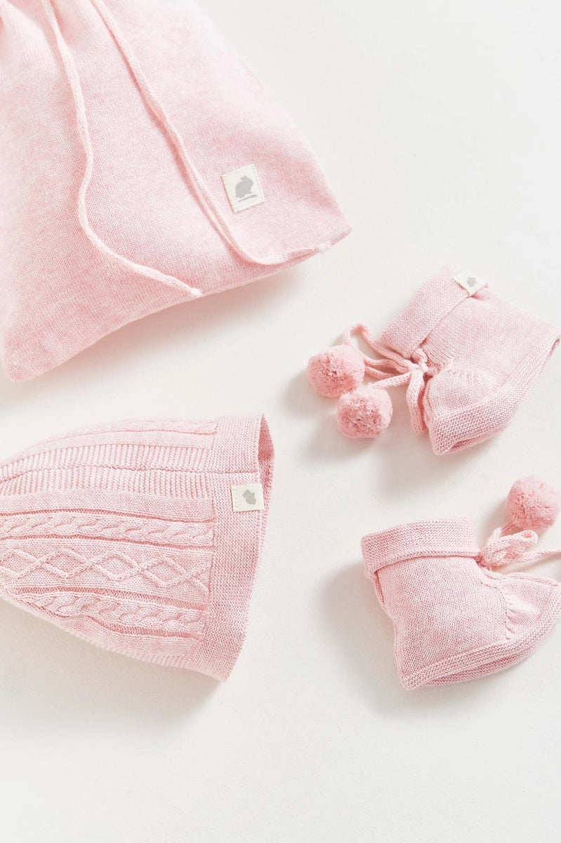 My First Knit Beanie & Booties Set Rosa